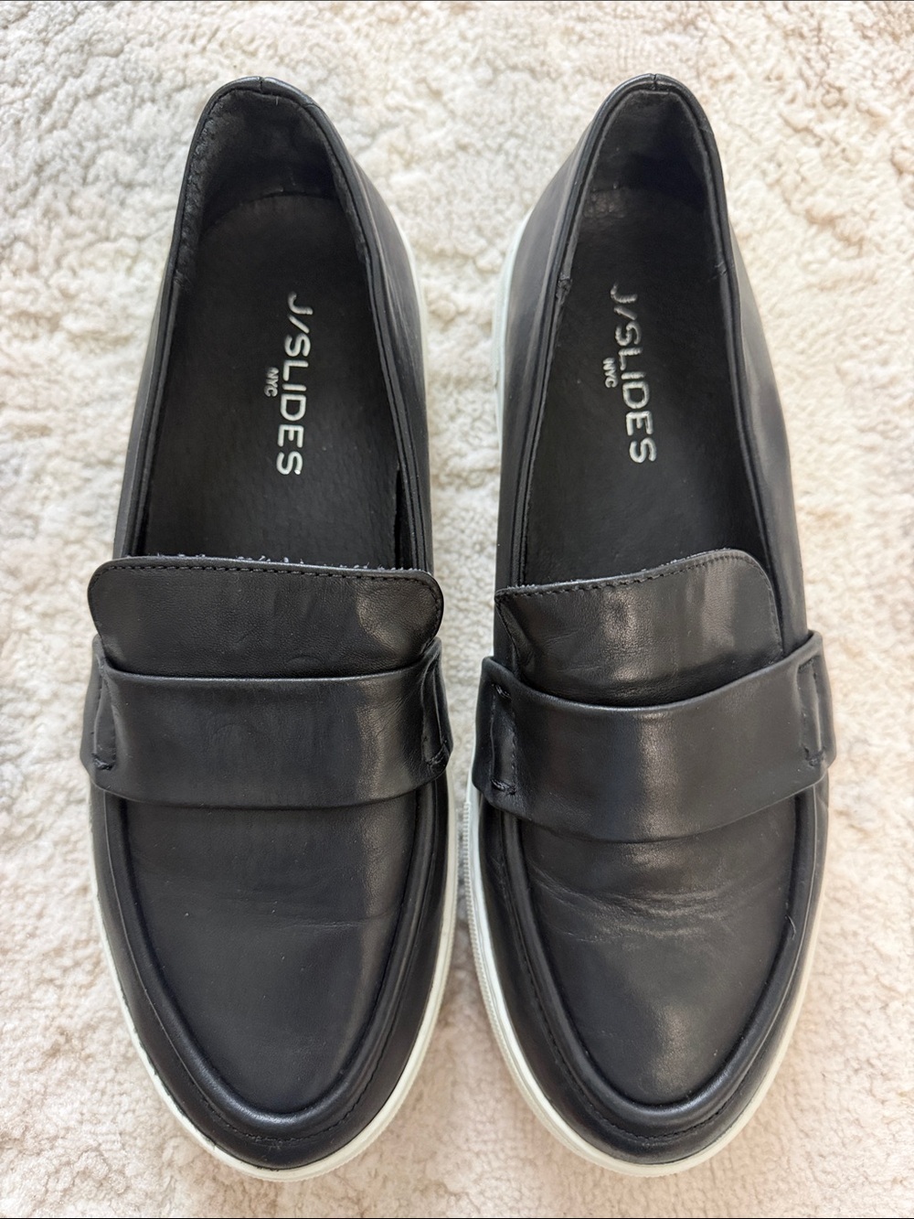 J/SLIDES Black Leather Penny Slip-On Loafers